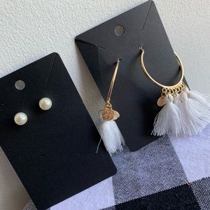 White Hoop Tassel Earring set